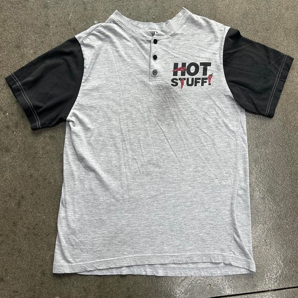 Vintage 90s Addiction Hot Stuff Chili Pepper Size Medium Henley Tee Shirt
